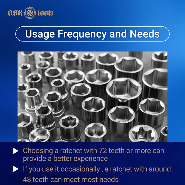 usage frequency and needs-ratchet teeth number