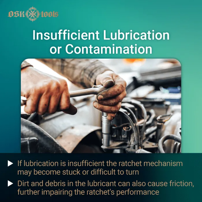 insufficient lubrication or contamination-ratcheting wrench not turning