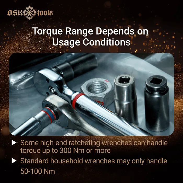 torque range depends on usage conditions-ratcheting wrench torque