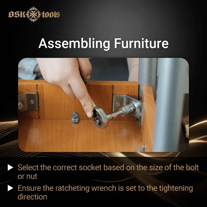 assembling furniture-tighten with a ratcheting wrench