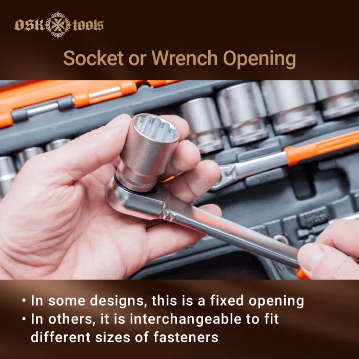 socket or wrench opeining-ratcheting wrench structure